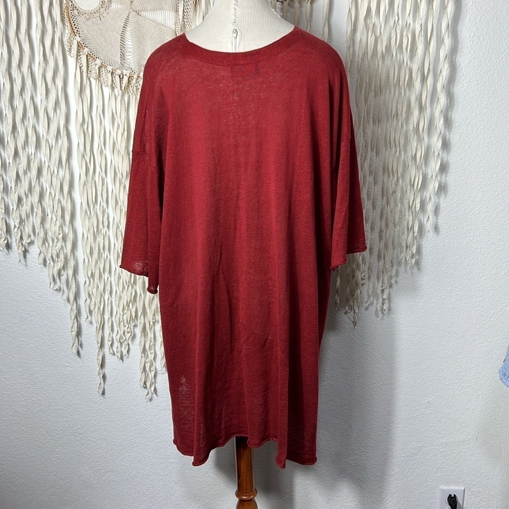 Eskandar Rust Linen Tunic Length Drop Sleeve Top - image 4